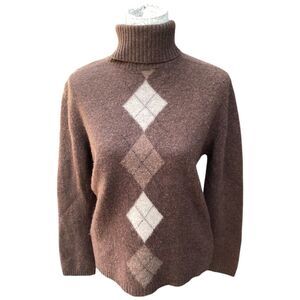Deane & White Lambswool Argyle Turtleneck Sweater Brown Size L Cabincore
